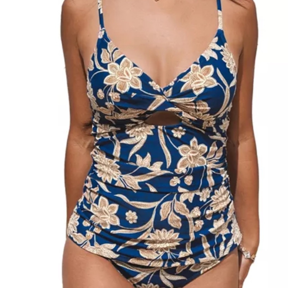 Floral Blue and Cream Swimsuit
